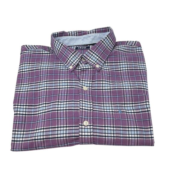 Izod Mens Purple Plaid Long Sleeve Button-Down Shirt - Size XL - Picture 1 of 6